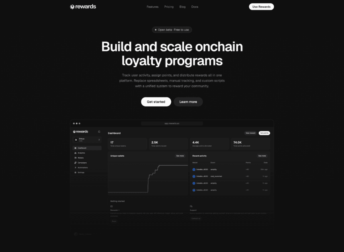 Rewards landing page