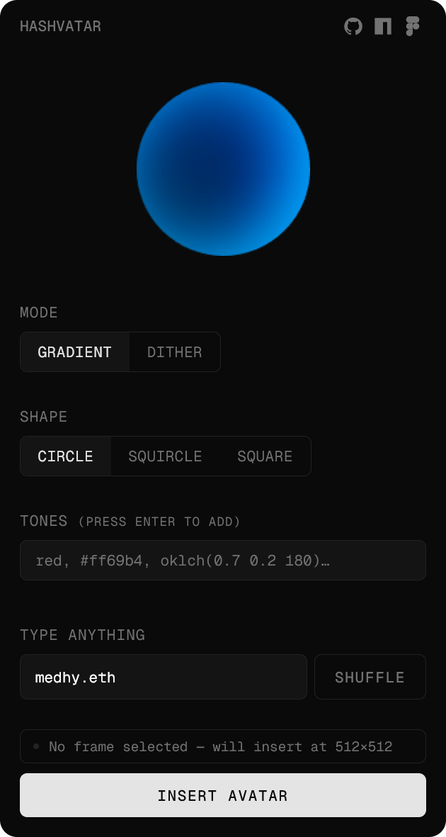 Figma plugin with generated Hashvatar avatars