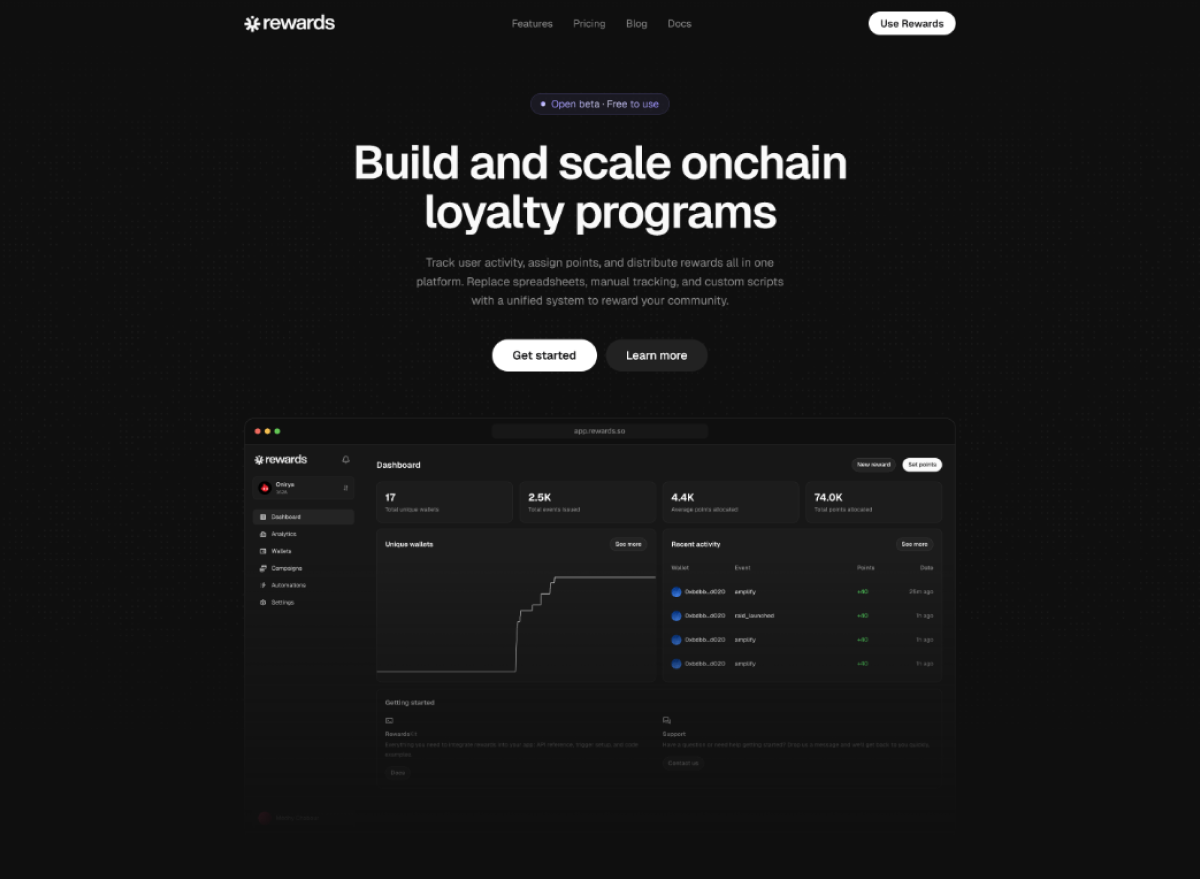 Rewards landing page